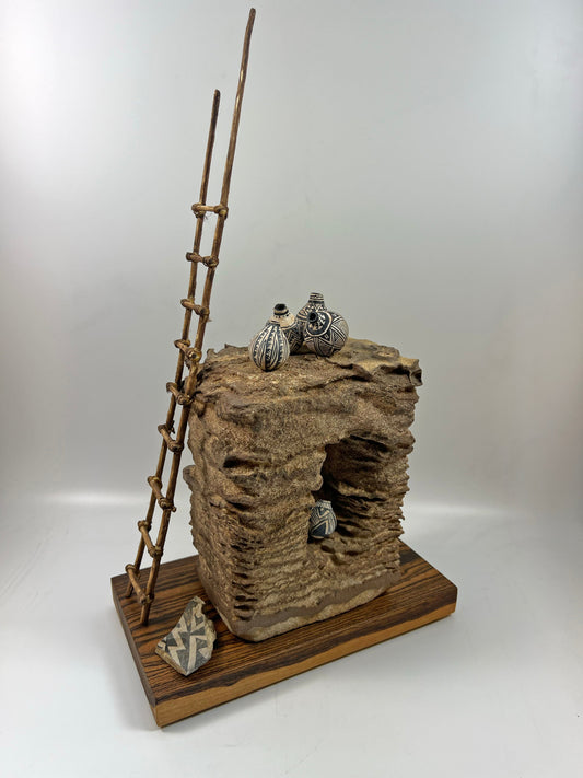 Small Anazi Painted Gourd Mini Pot on Sandstone Ruin-Jewelry-Robert Rivera-Sorrel Sky Gallery