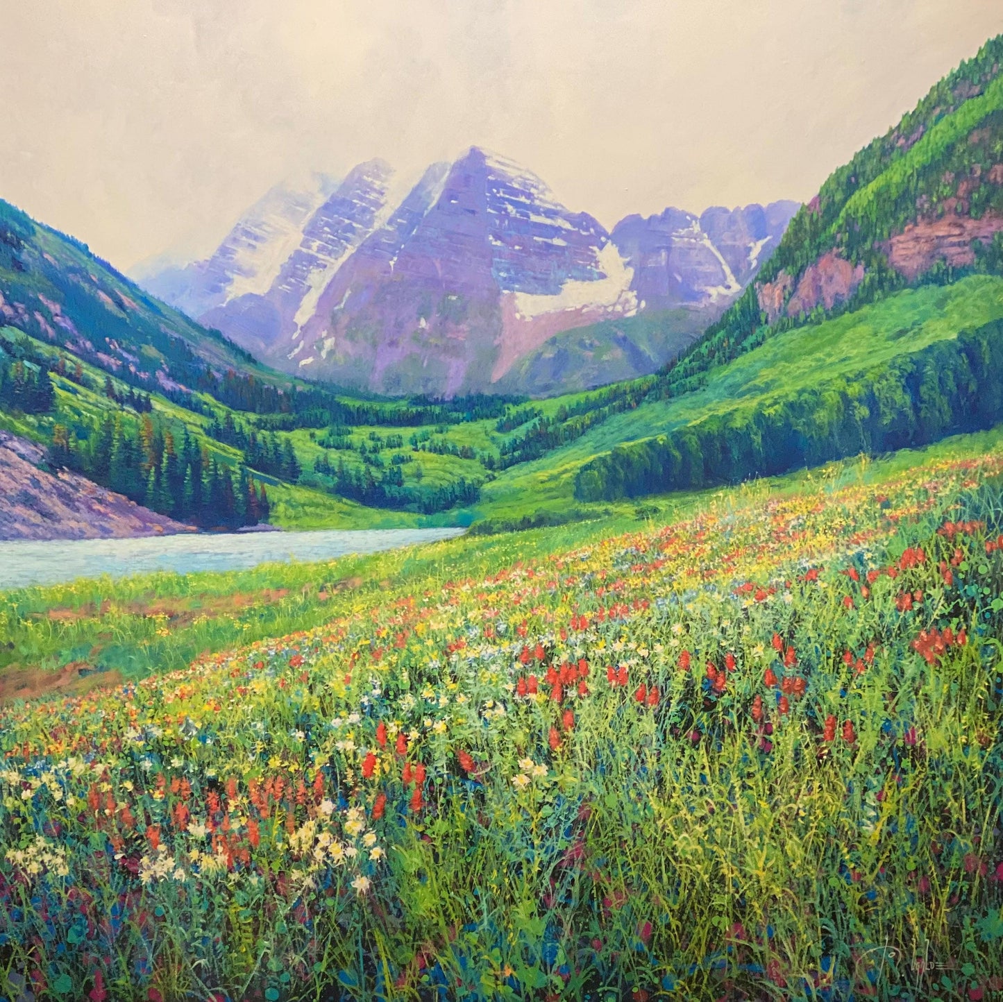 Foggy Summer at Maroon Bells-Painting-Roberto Ugalde-Sorrel Sky Gallery