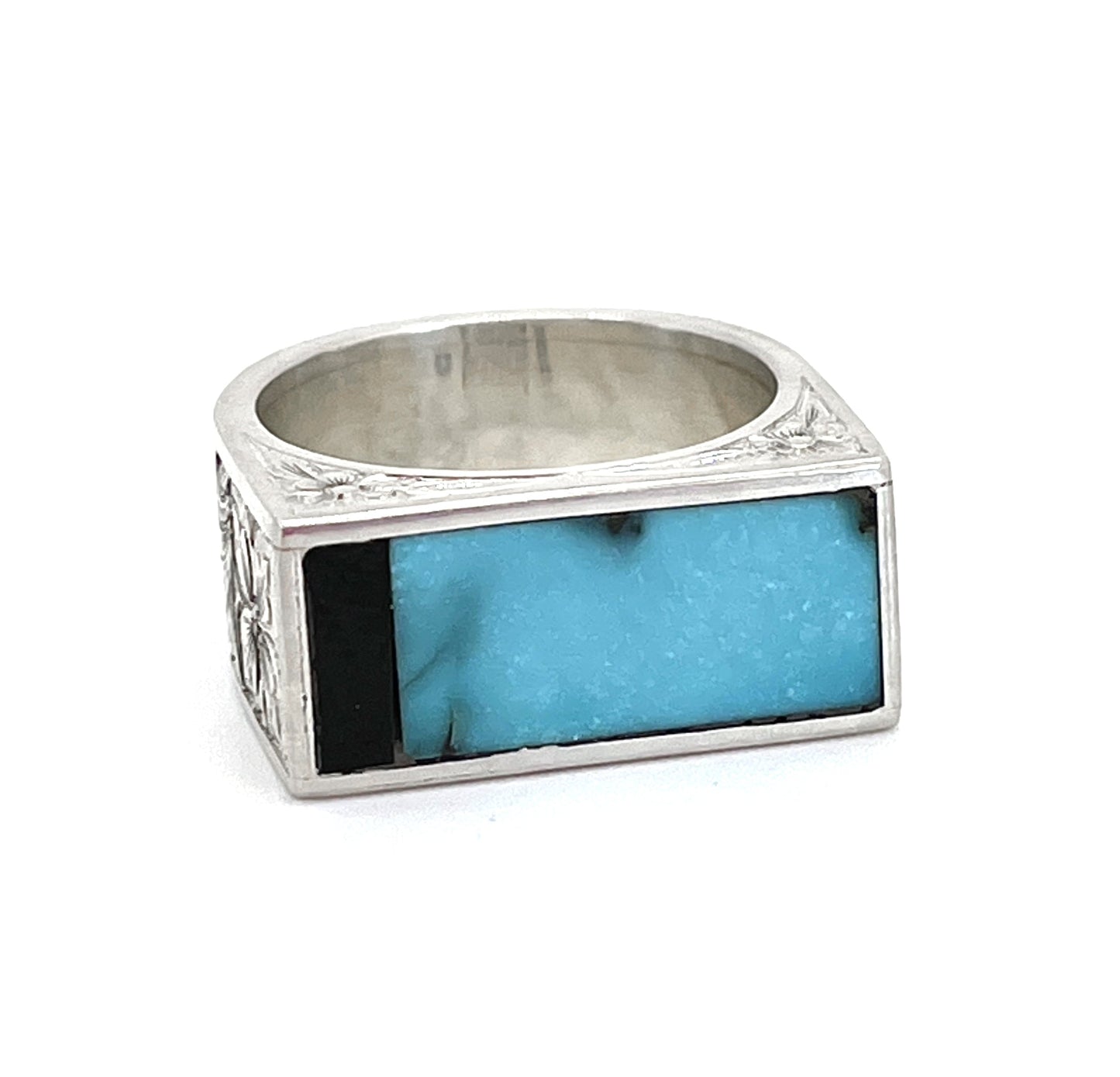 Engraved Inlay Turquoise Ring-jewelry-Shane Hendren-Sorrel Sky Gallery