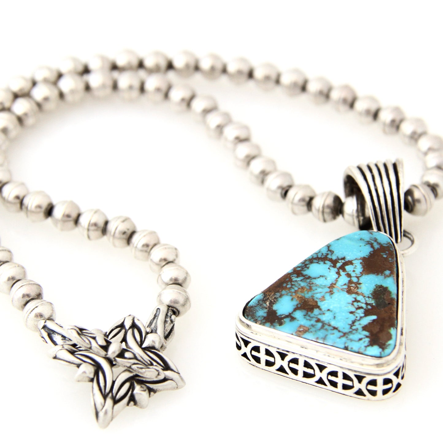Natural Royston Turquoise Pendant with Sterling Silver Beads-Jewelry-Shreve Saville-Sorrel Sky Gallery
