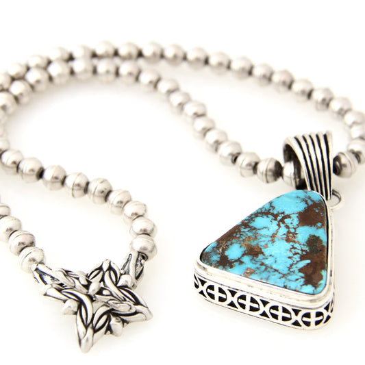 Natural Royston Turquoise Pendant with Sterling Silver Beads-Jewelry-Shreve Saville-Sorrel Sky Gallery