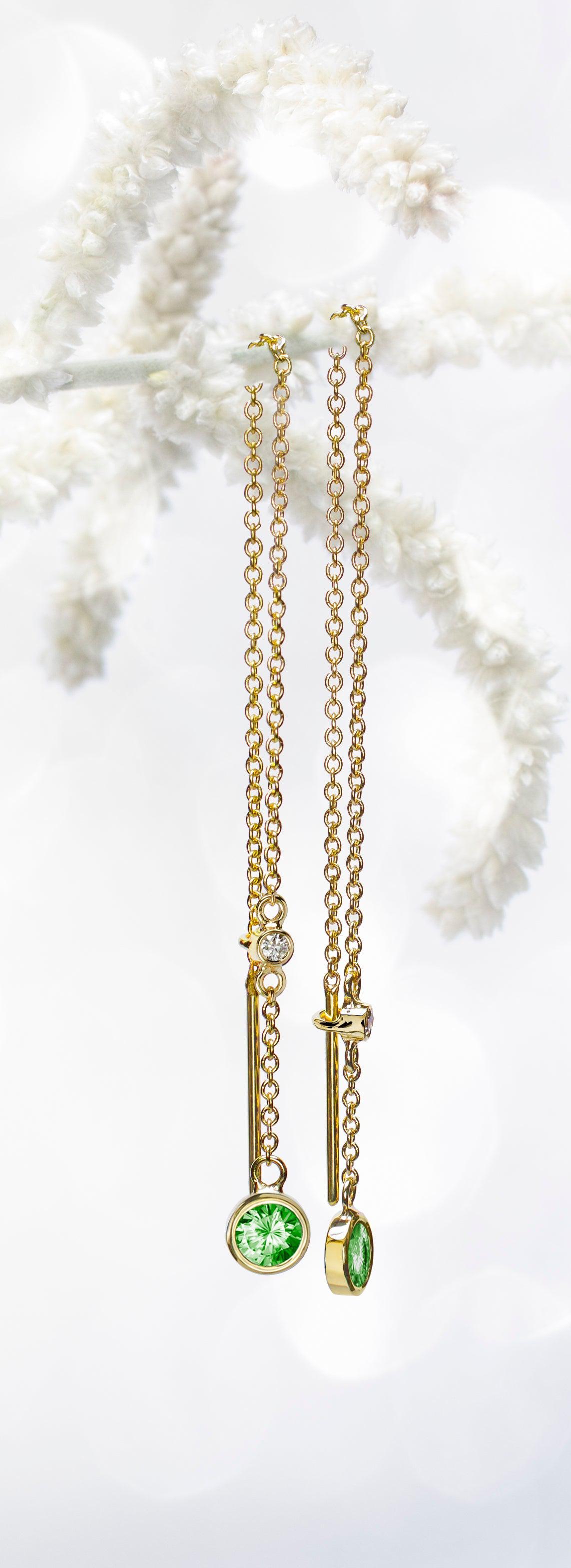 Diopside Comet Threader Earrings-Jewelry-Toby Pomeroy-Sorrel Sky Gallery