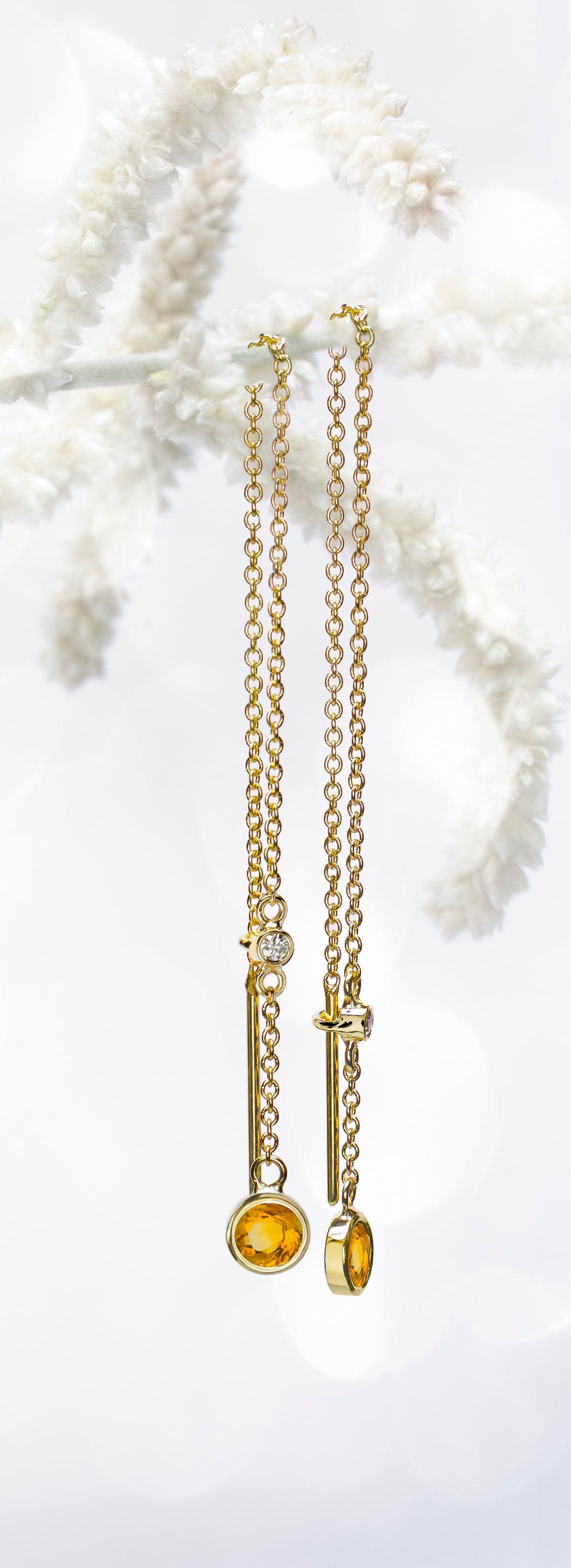 Fire Opal Comet Threader Earrings-Jewelry-Toby Pomeroy-Sorrel Sky Gallery