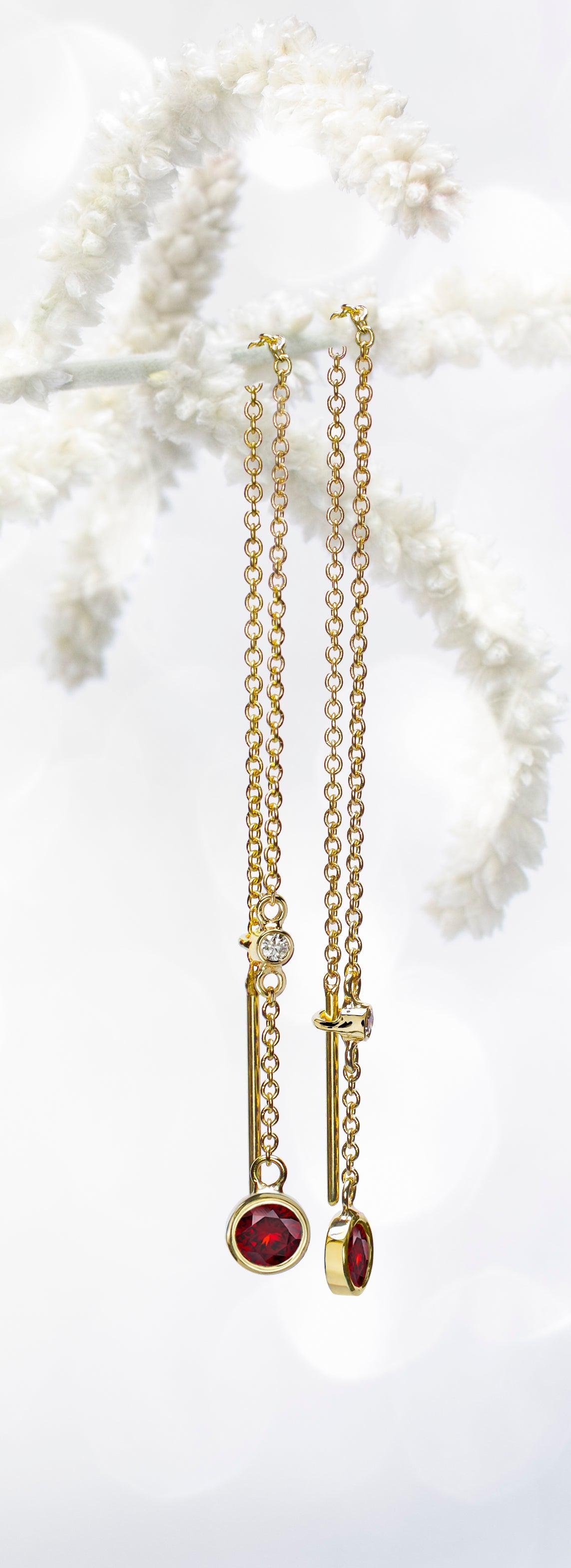 Red Garnet Comet Threader Earrings-Jewelry-Toby Pomeroy-Sorrel Sky Gallery