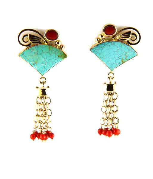 Turquoise and Coral Earrings