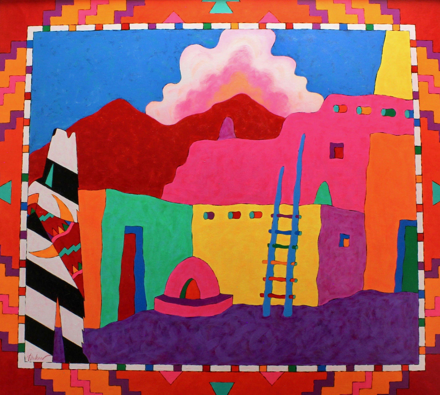 Aline Randle-Sorrel Sky Gallery-Painting-Sonny Boy Crooning His Song to the People of Taos