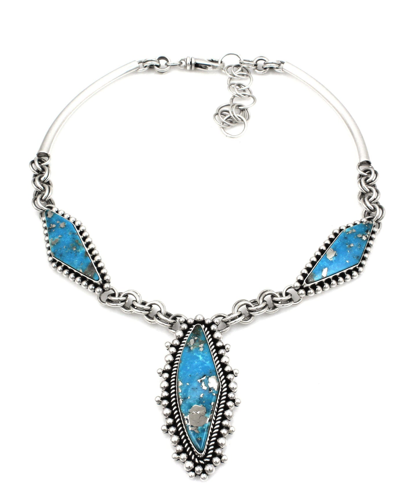 Persian Turquoise Three Stone Necklace-Jewelry-Artie Yellowhorse-Sorrel Sky Gallery