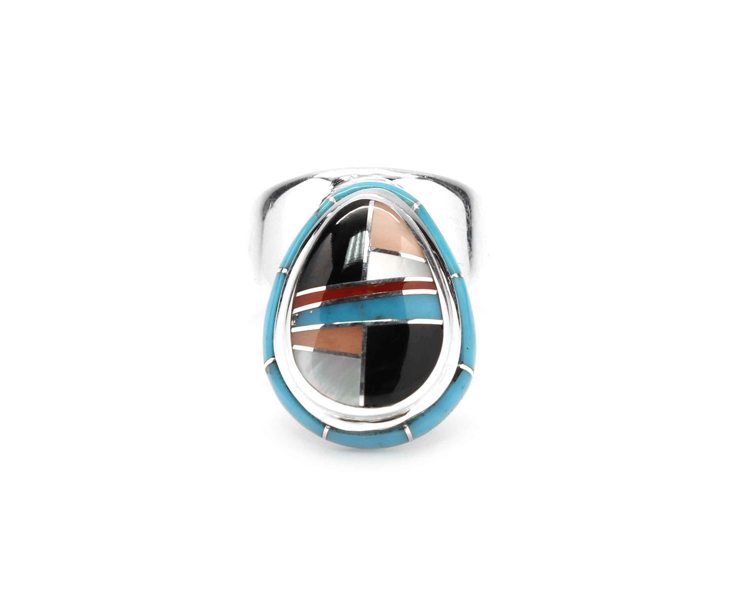 Ben Nighthorse-Edge Inlay Pear Ring-Sorrel Sky Gallery-Jewelry