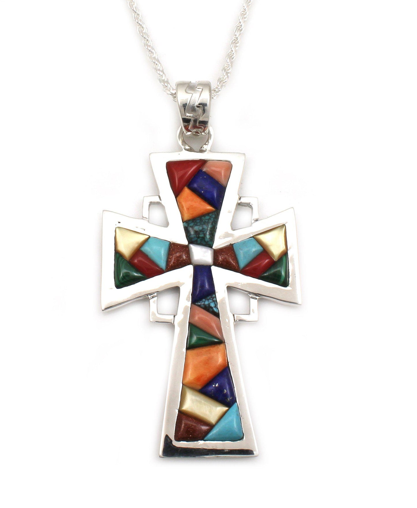 Long Triangle Rock Art Rock Art Cross Pendant-Jewelry-Ben Nighthorse-Sorrel Sky Gallery