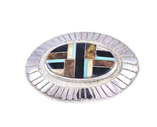 Ben Nighthorse-Oval Inlay/Rock Art Buckle-Sorrel Sky Gallery-Jewelry