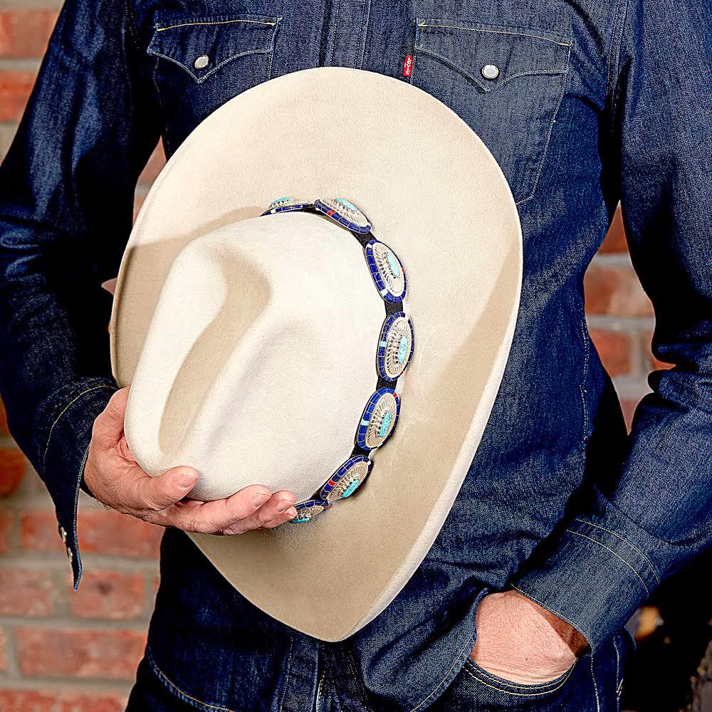 Ben Nighthorse-Oval with Side Inlay/Center Stone Hatband-Sorrel Sky Gallery-Jewelry
