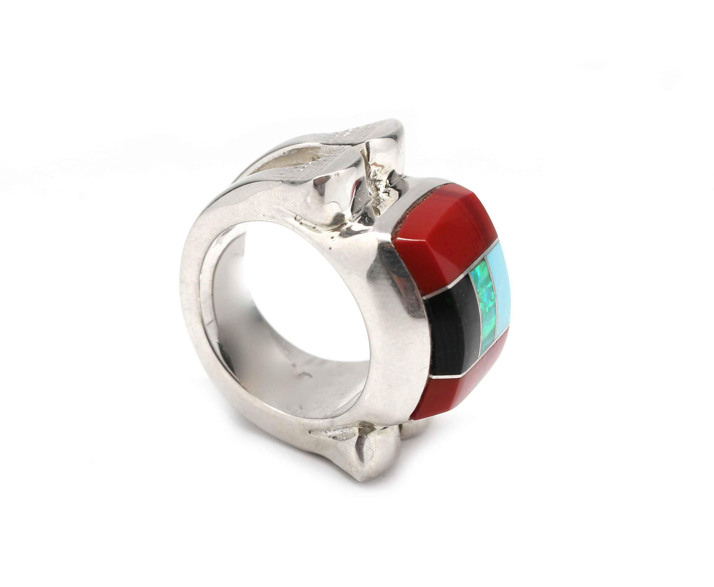 Ben Nighthorse-Square Top Inlay Double Horse Nails Ring-Sorrel Sky Gallery-Jewelry