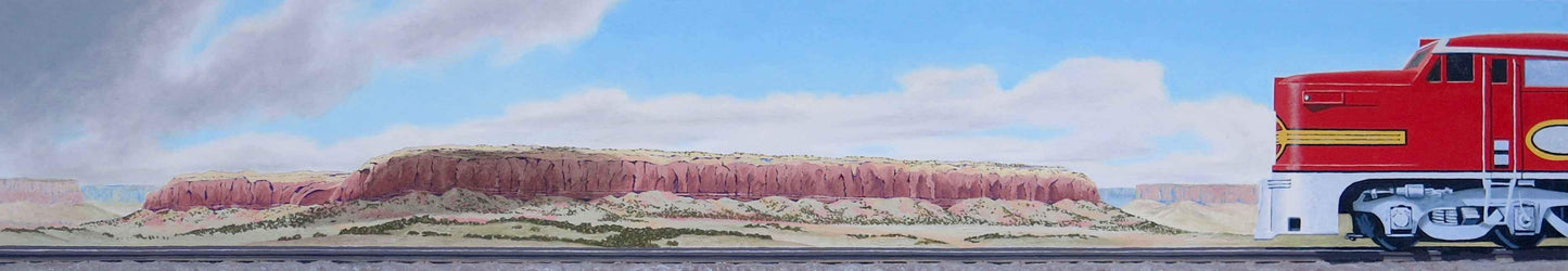 David Knowlton-East Of Gallup-Sorrel Sky Gallery-Painting-David Knowlton. Sorrel Sky Gallery. Barn Art. Southwestern Landscape art. Ship Paintings. Barn Paintings. Train Paintings. Train Art.Edward Aldrich. Kevin Red Star. David Yarrow. Star Liana York. Ben Nighthorse.