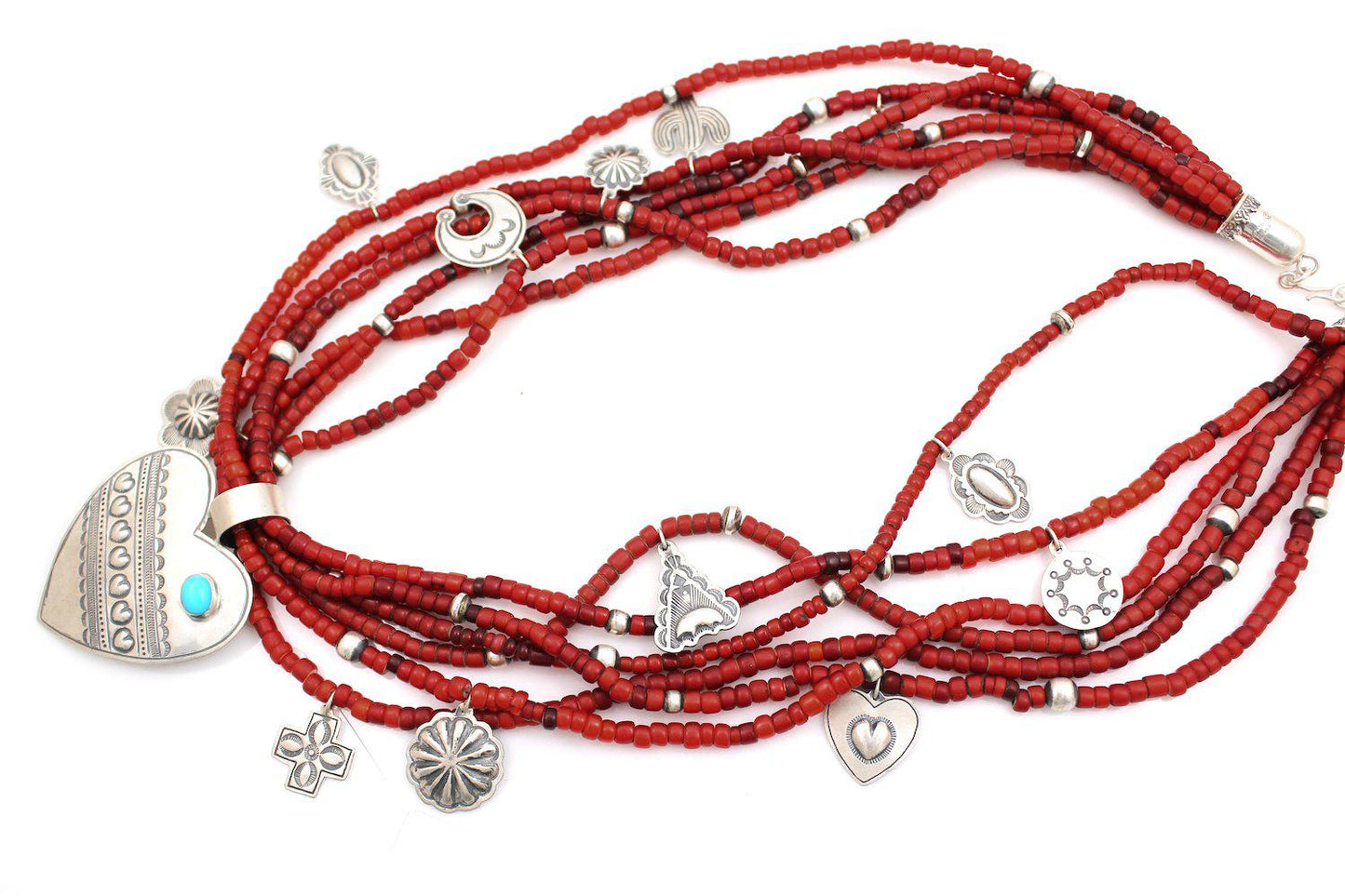 Heart Necklace on Six Strand Trade Beads-Jewelry-Don Lucas-Sorrel Sky Gallery