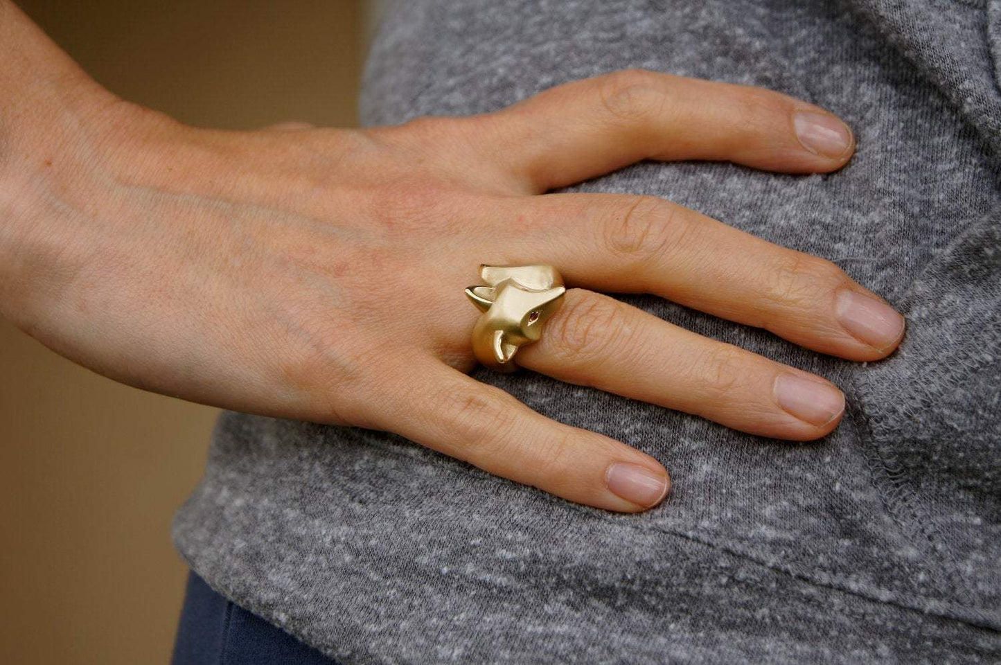 Fox Ring - 14k Gold with Diamond Eyes