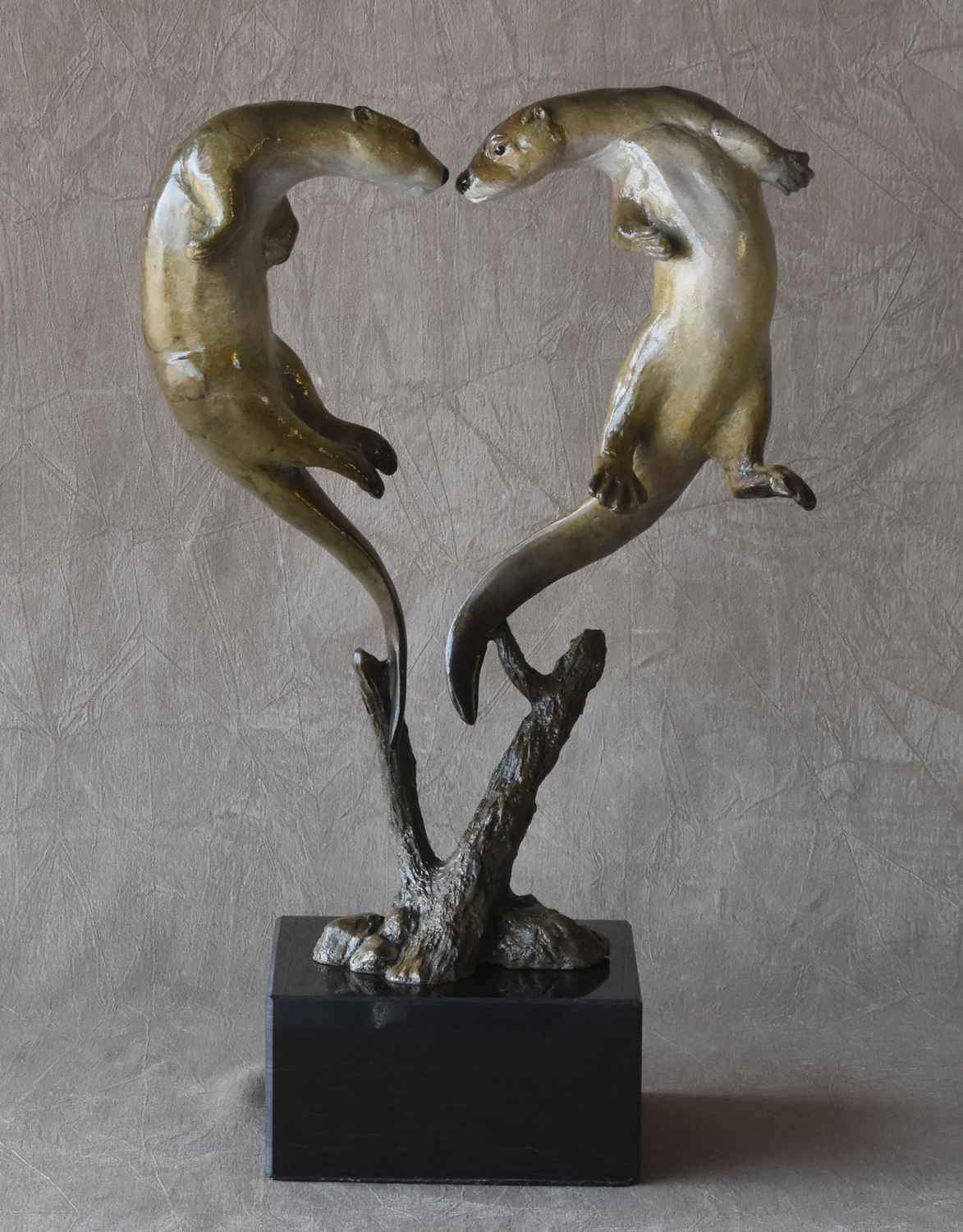 Bronze Sculpture of 2 playful Otters by Jim Eppler.