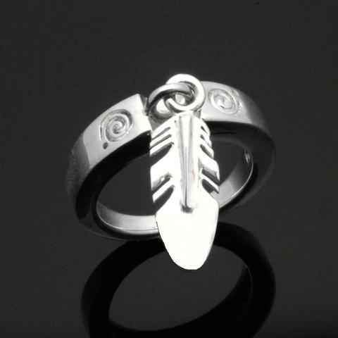 Ray Tracey-All Silver Dangle Feather Ring-Sorrel Sky Gallery-Jewelry