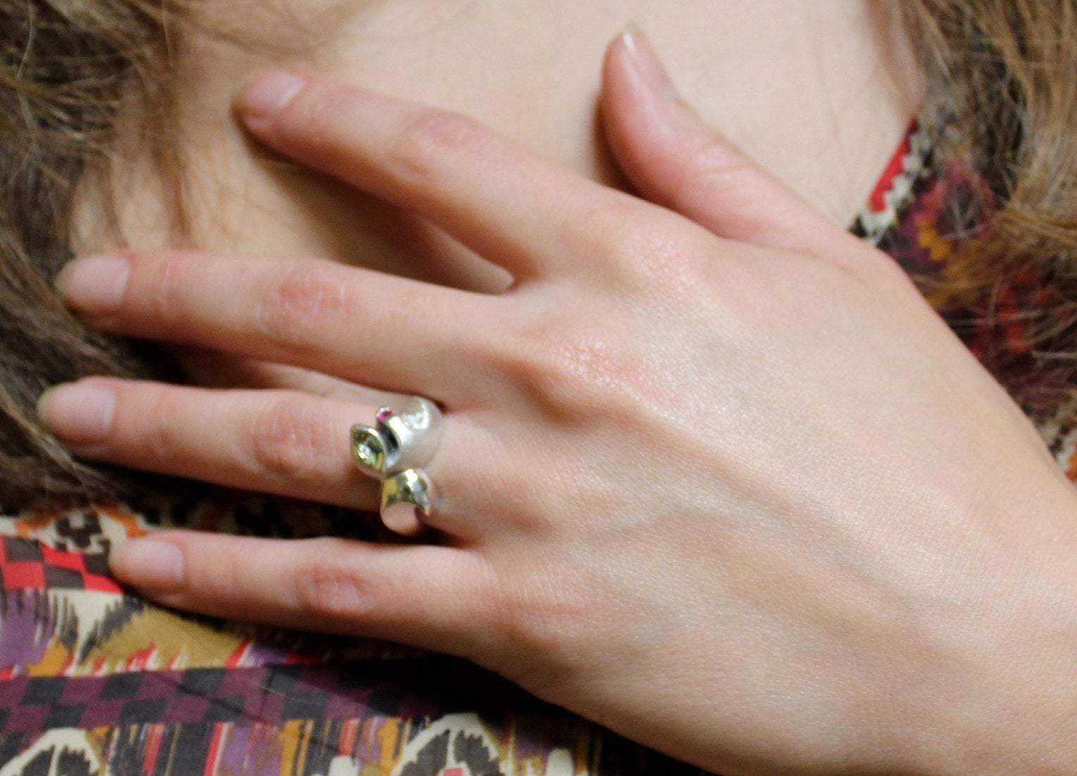 Sea Otter ring with Gemstones. Michael Tatom Jewelry. Sorrel Sky Gallery.