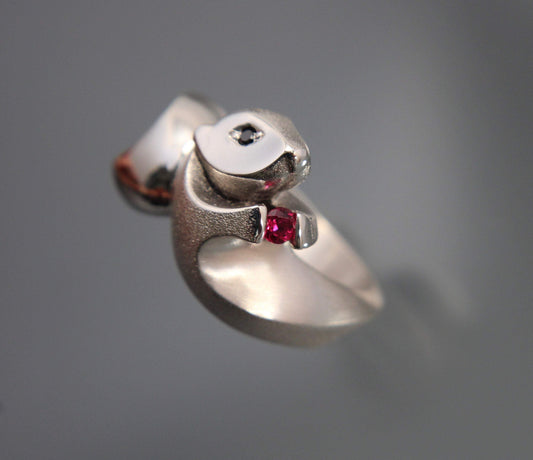 Sea Otter ring with Gemstones. Michael Tatom Jewelry. Sorrel Sky Gallery.
