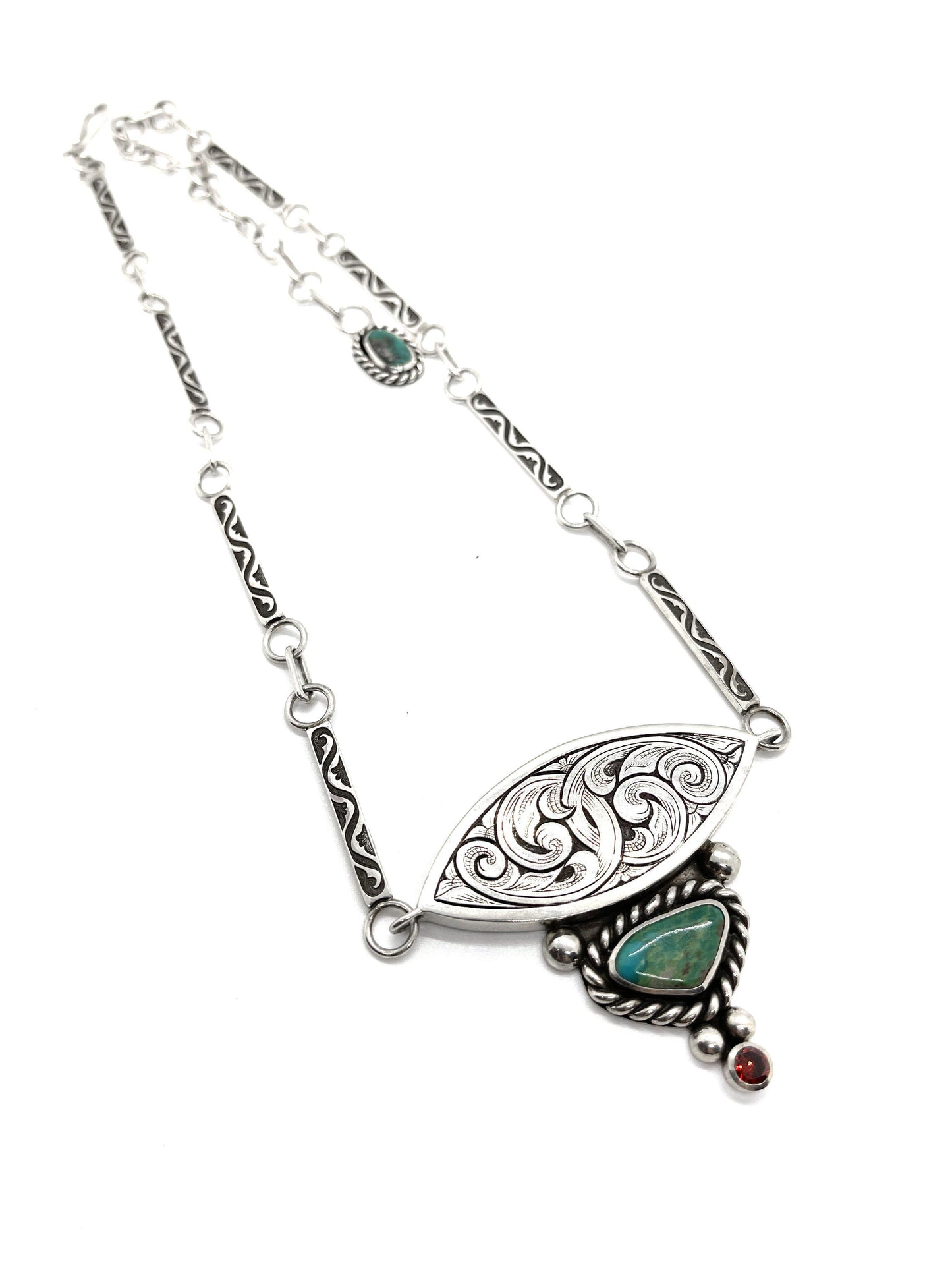Necklace with Blue Gem and Garnet-Jewelry-Shane Hendren-Sorrel Sky Gallery