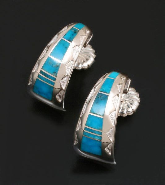 Turquoise Half Hoop Earrings-Jewelry-Ray Tracey-Sorrel Sky Gallery