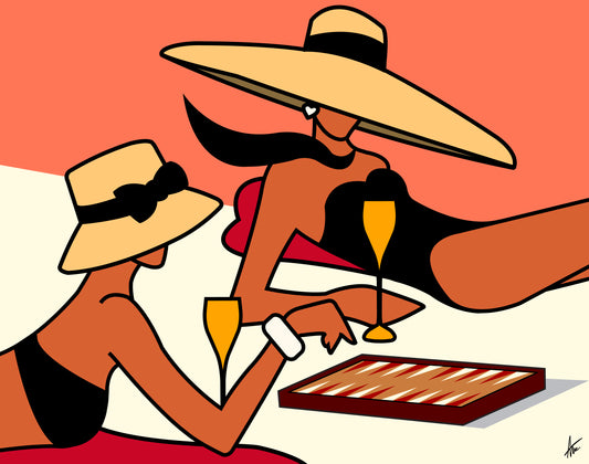 Sundowner Veuve & Game of Backgammon-Painting-Alan Walsh-Sorrel Sky Gallery