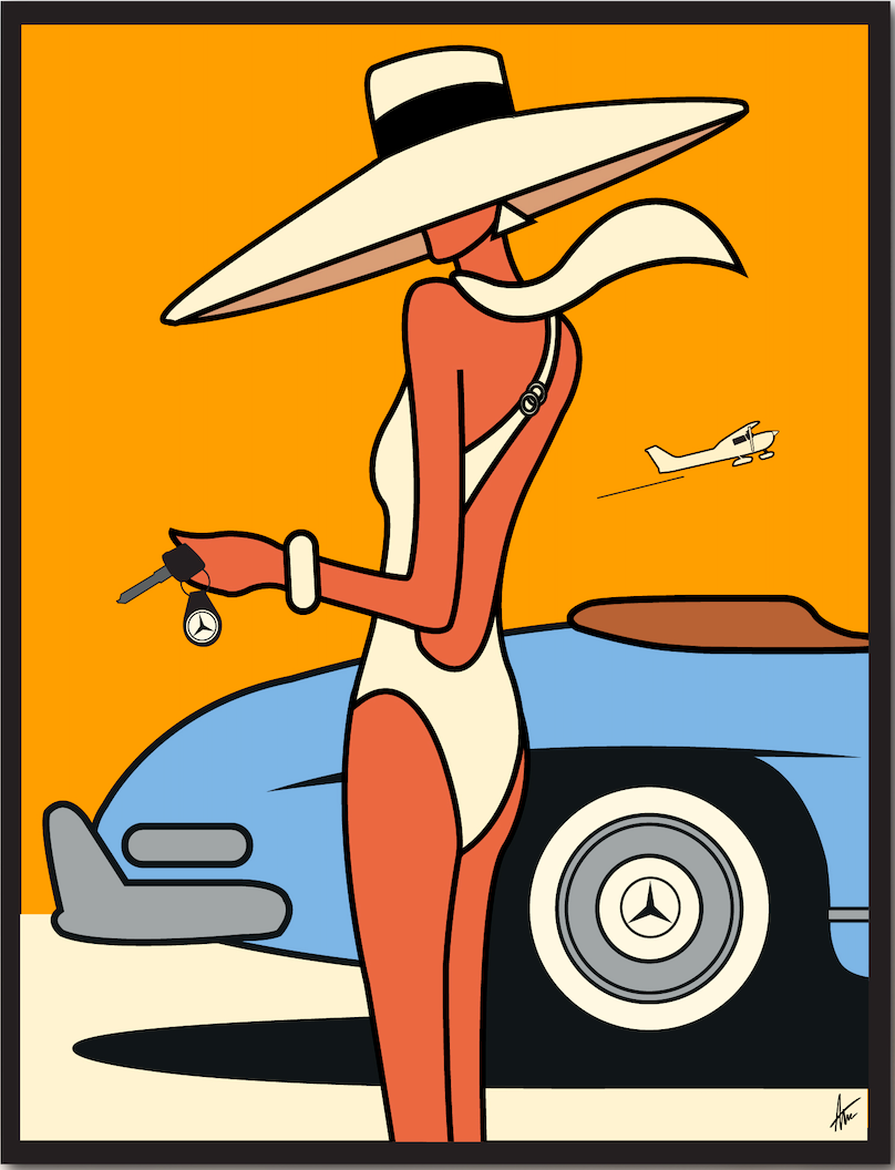 Swimsuits & My Mercedes Benz-Painting-Alan Walsh-Sorrel Sky Gallery