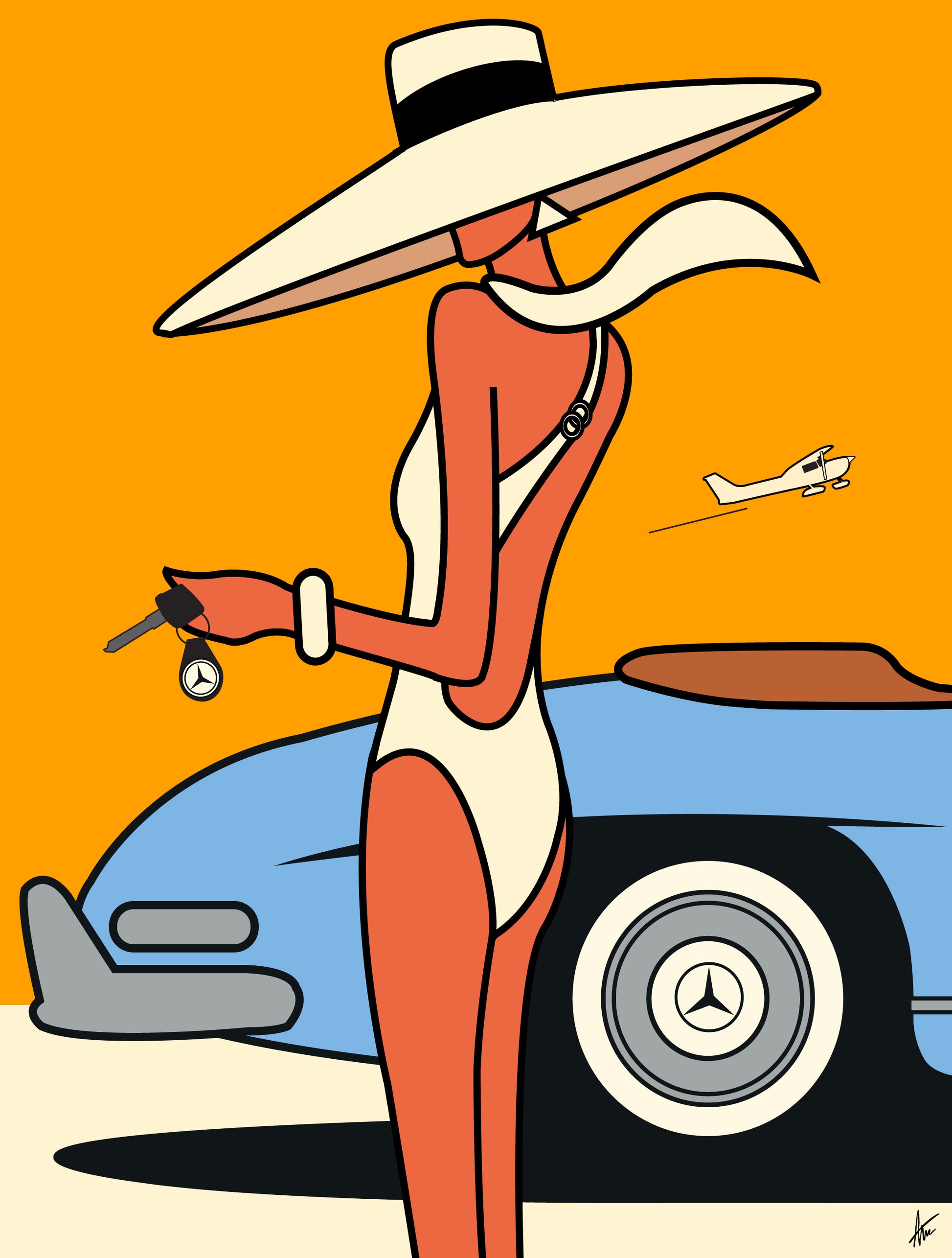 Swimsuits & My Mercedes Benz-Painting-Alan Walsh-Sorrel Sky Gallery