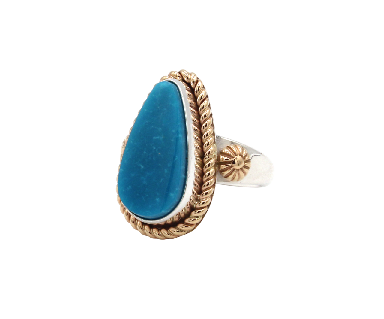 14K Gold/Silver Mineral Park Turquoise Ring-Jewelry-Artie Yellowhorse-Sorrel Sky Gallery