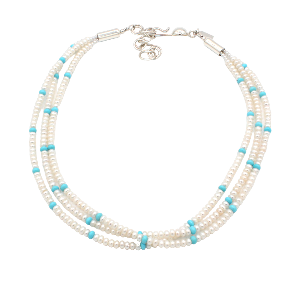 3 Strand Pearl and Turquoise Bead Necklace-Jewelry-Artie Yellowhorse-Sorrel Sky Gallery