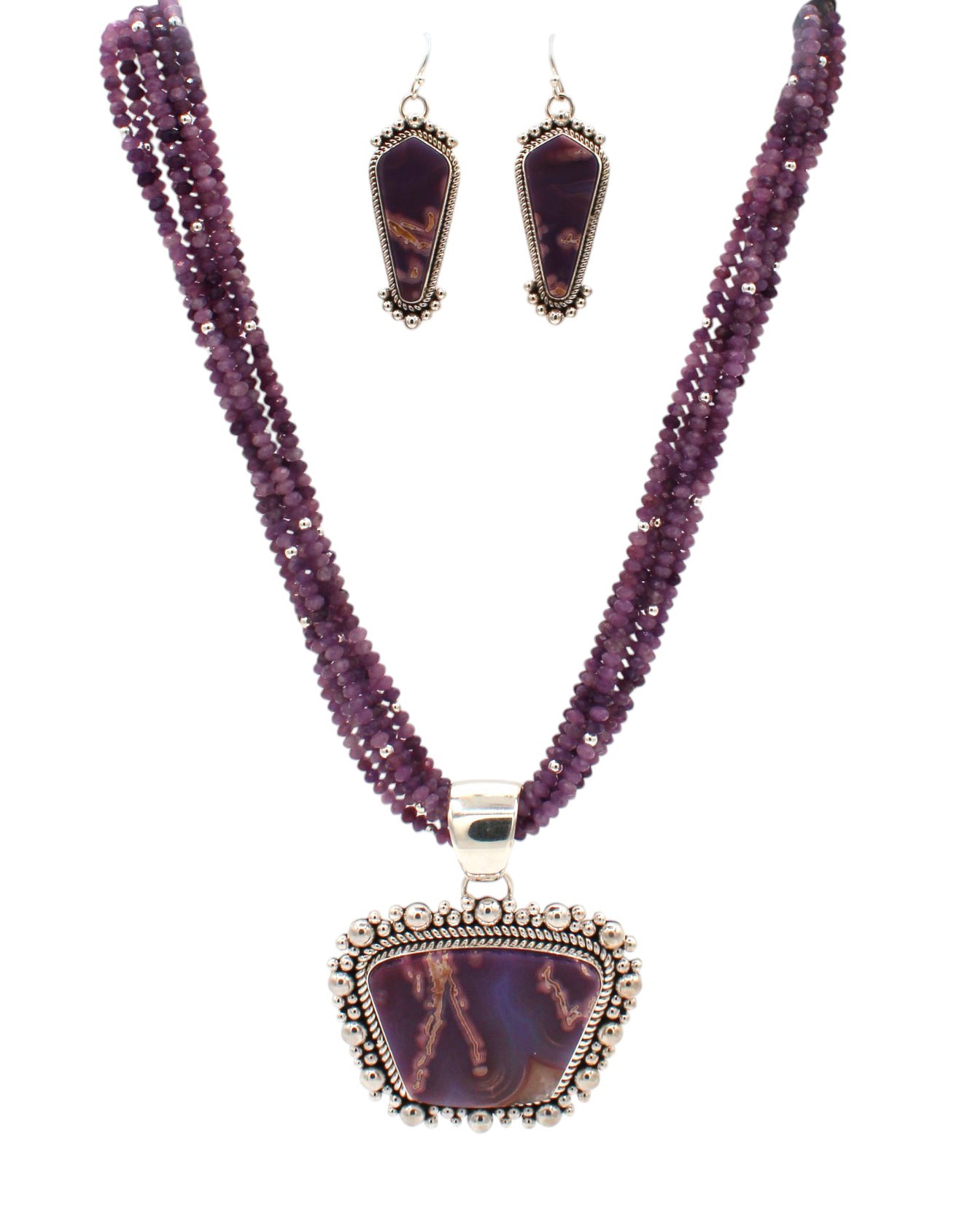 Aqua Nueva Agate and Lepidolite Set-Jewelry-Artie Yellowhorse-Sorrel Sky Gallery