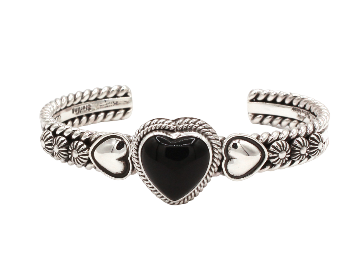 Black Onyx Heart Cuff Bracelet-Jewelry-Artie Yellowhorse-Sorrel Sky Gallery