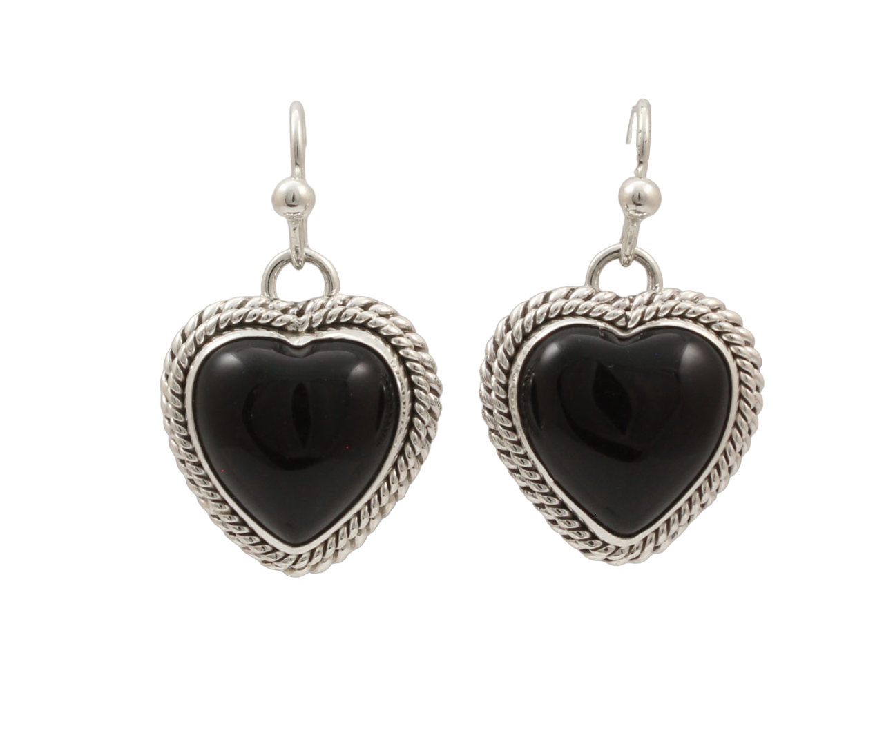 Black Onyx Heart Earrings-Jewelry-Artie Yellowhorse-Sorrel Sky Gallery
