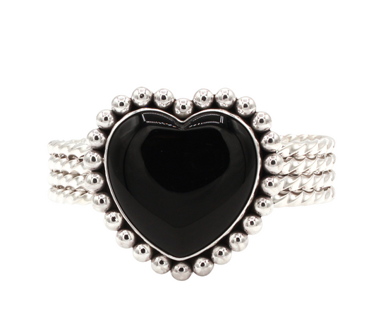 Black Onyx Large Heart Cuff Bracelet-Jewelry-Artie Yellowhorse-Sorrel Sky Gallery