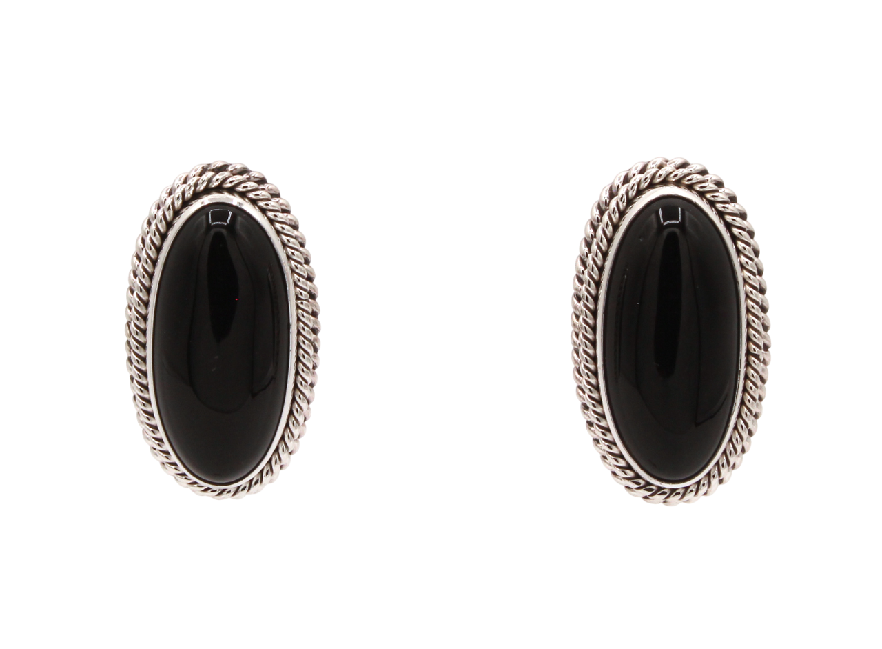 Black Onyx Oval Post Earrings-Jewelry-Artie Yellowhorse-Sorrel Sky Gallery