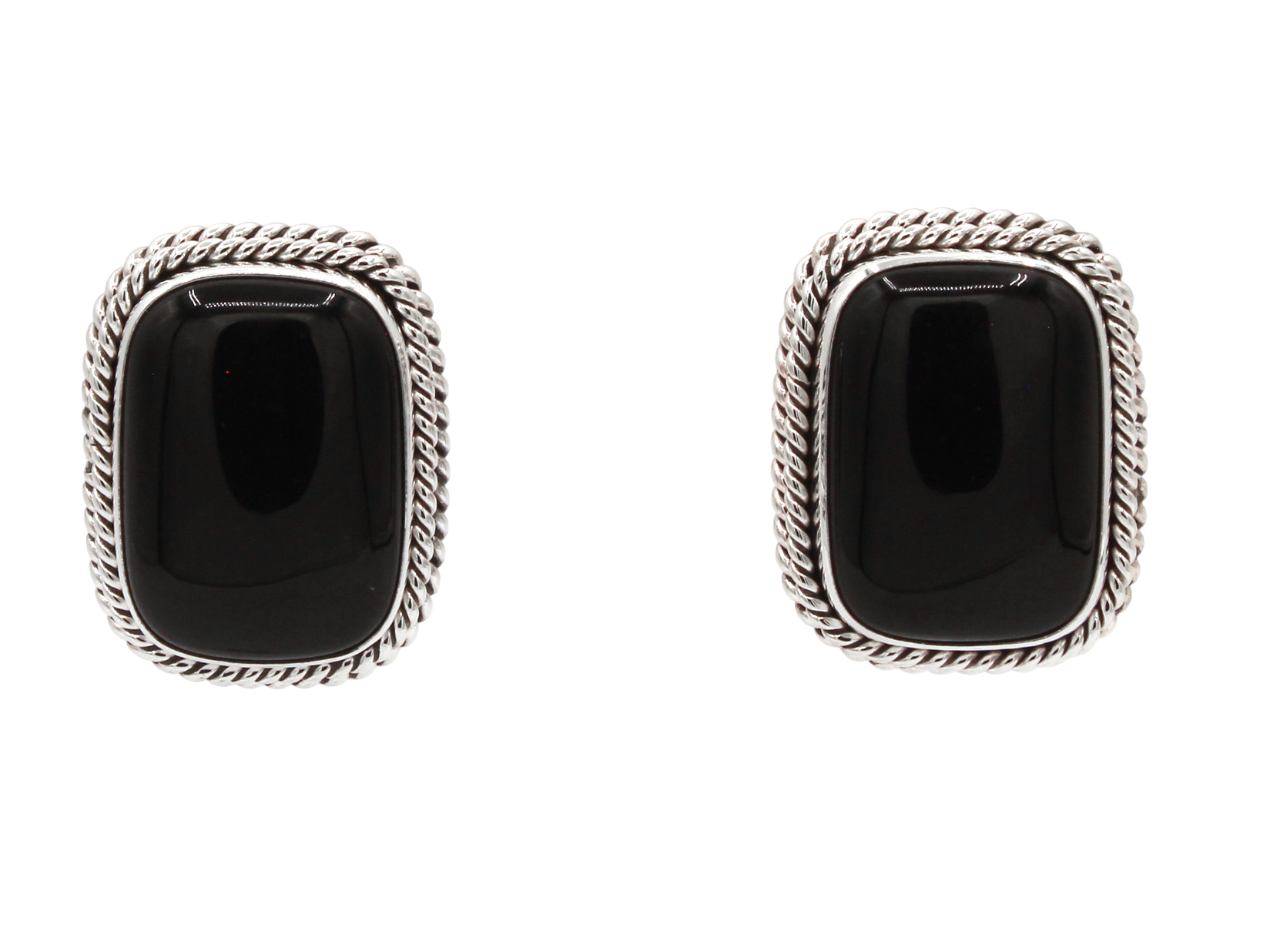 Black Onyx Rectangular Post Earrings-Jewelry-Artie Yellowhorse-Sorrel Sky Gallery