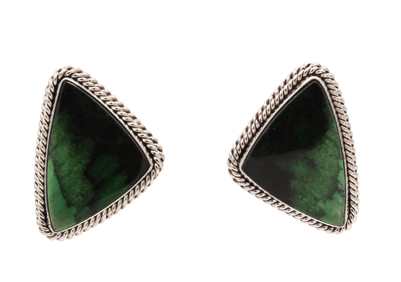 Green Garnet Triangle Earrings-Jewelry-Artie Yellowhorse-Sorrel Sky Gallery