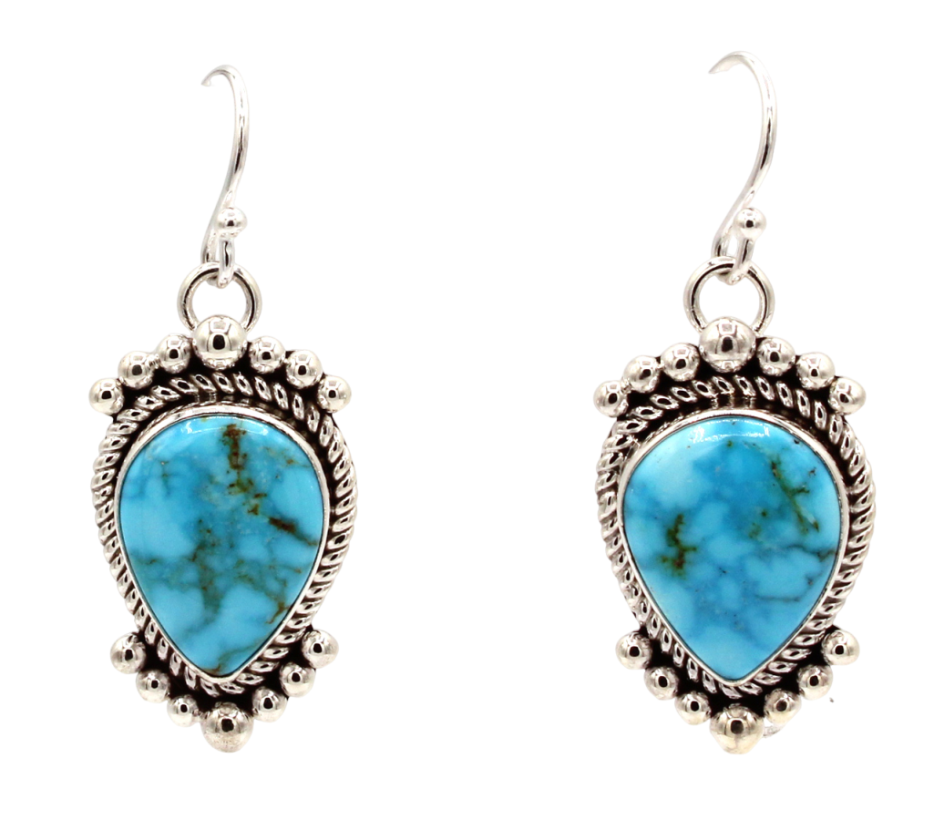 Kingman Turquoise Drop Earrings-Jewelry-Artie Yellowhorse-Sorrel Sky Gallery