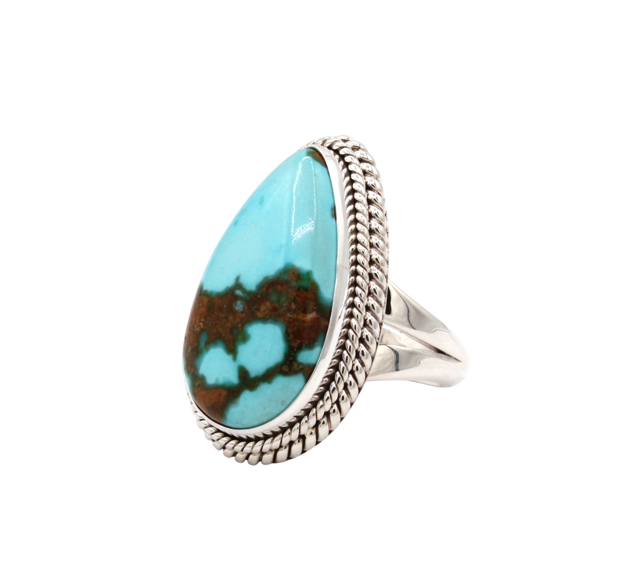 Kingman Turquoise Twist Teardrop Ring-Jewelry-Artie Yellowhorse-Sorrel Sky Gallery