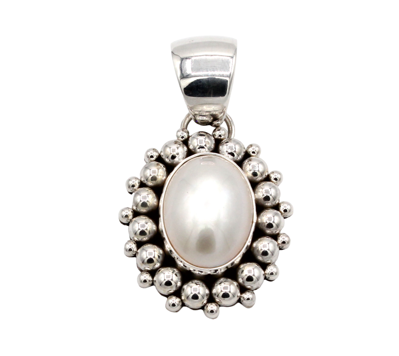 Oval Pearl Pendant with Bead Design-Jewelry-Artie Yellowhorse-Sorrel Sky Gallery