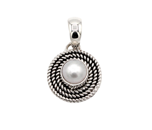 Rope Design Round Pearl Pendant-Jewelry-Artie Yellowhorse-Sorrel Sky Gallery