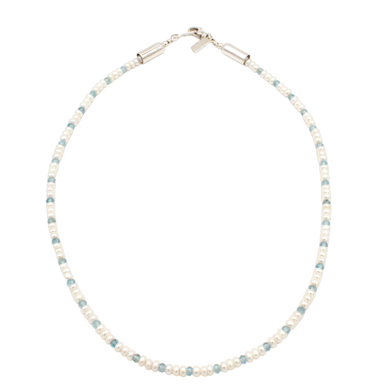 Single Strand Pearl and Zircon Bead Necklace-Jewelry-Artie Yellowhorse-Sorrel Sky Gallery