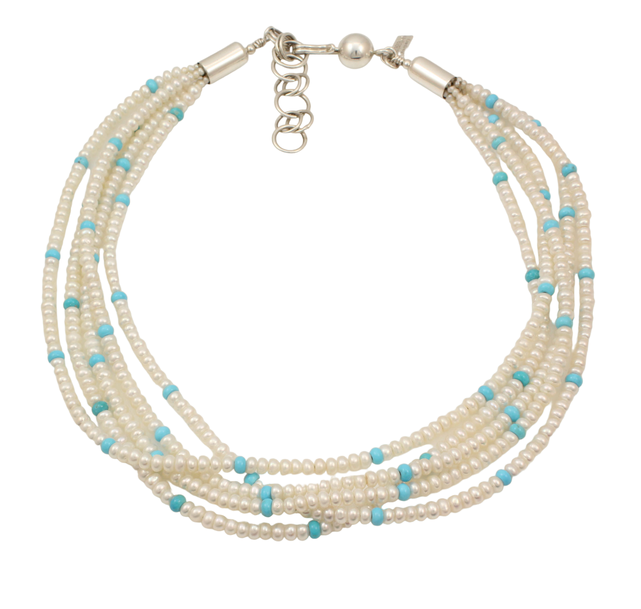 Sleeping Beauty and Pearl 5 Strand Necklace-Jewelry-Artie Yellowhorse-Sorrel Sky Gallery