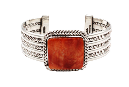 Square Stone Spiny Oyster Cuff Bracelet-Jewelry-Artie Yellowhorse-Sorrel Sky Gallery