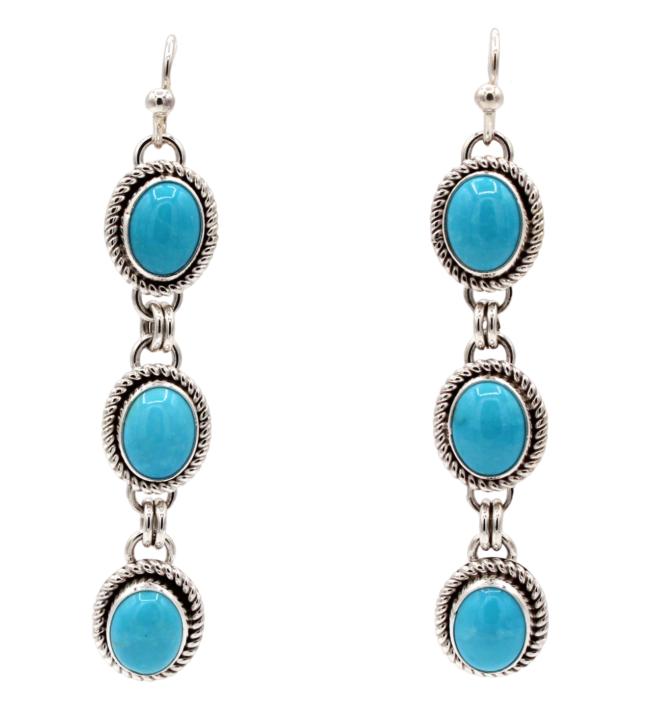 Triple Drop Sleeping Beauty Turquoise Earrings-Jewelry-Artie Yellowhorse-Sorrel Sky Gallery