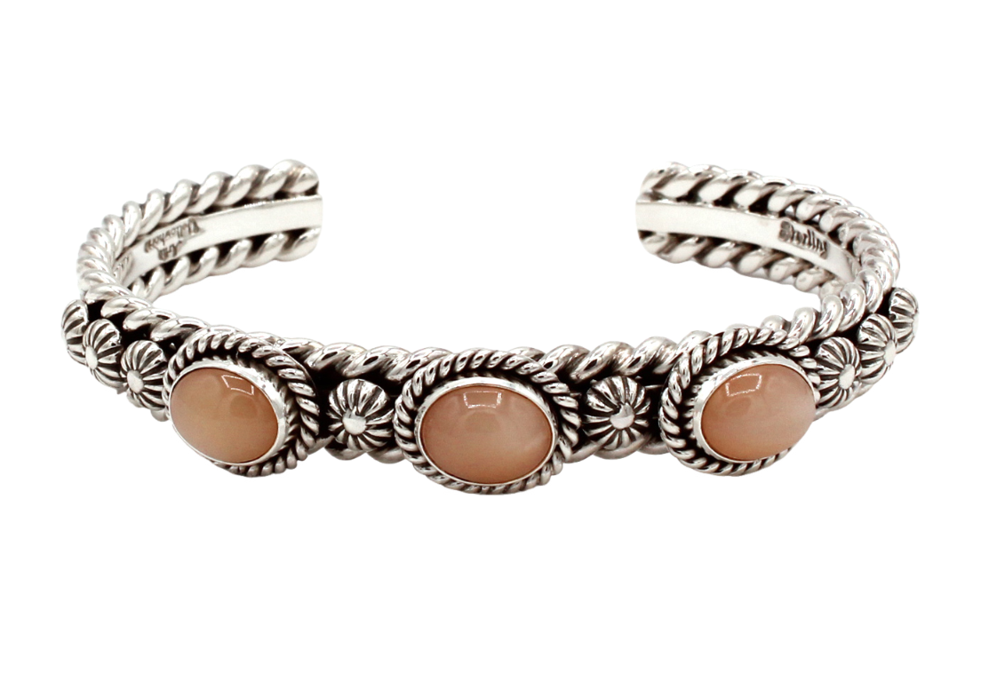 Triple Stone Peach Moonstone Cuff Bracelet-Jewelry-Artie Yellowhorse-Sorrel Sky Gallery