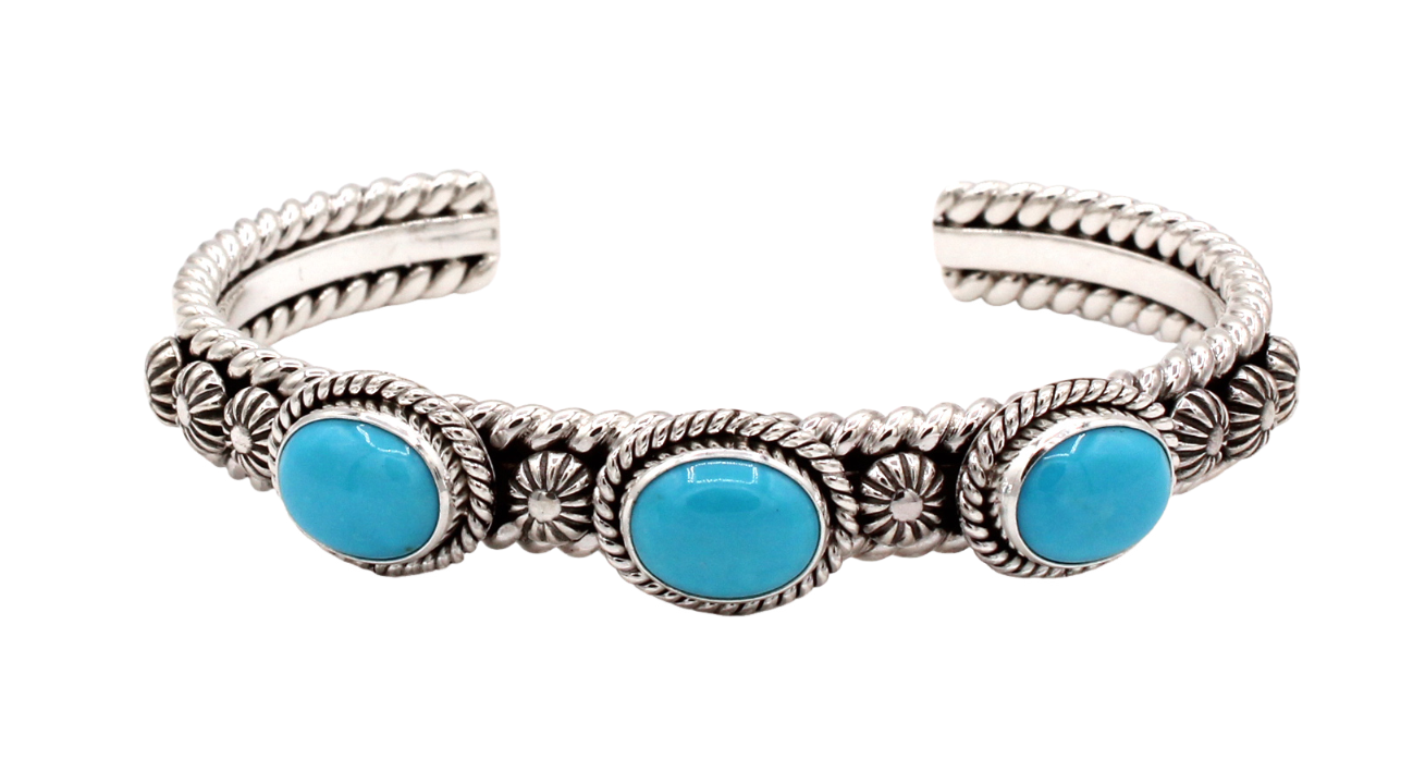 Triple Stone Sleeping Beauty Turquoise Cuff Bracelet-Jewelry-Artie Yellowhorse-Sorrel Sky Gallery