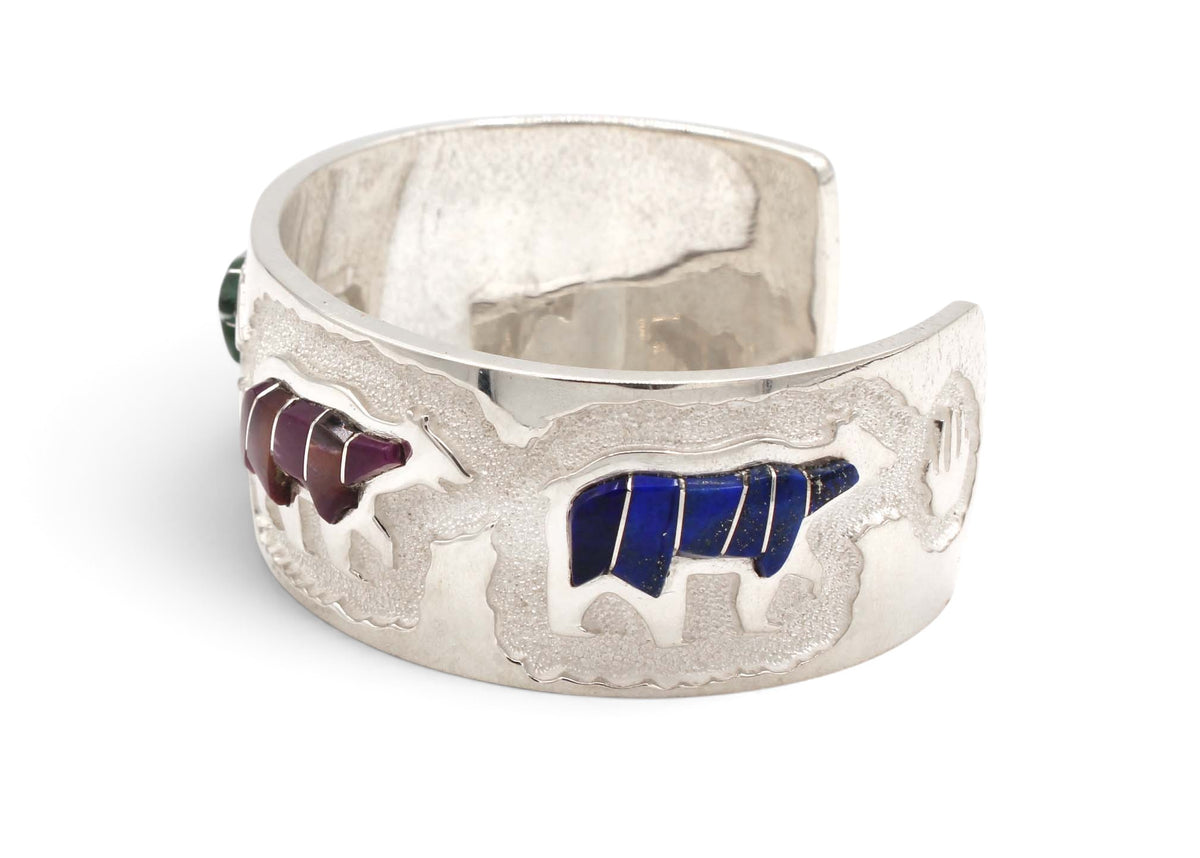 Inlaid Bear Cuff Bracelet-Jewelry-Ben Nighthorse-Sorrel Sky Gallery