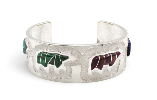 Inlaid Bear Cuff Bracelet-Jewelry-Ben Nighthorse-Sorrel Sky Gallery