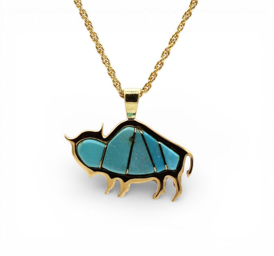 Inlay Buffalo Pendant-Jewelry-Ben Nighthorse-Sorrel Sky Gallery